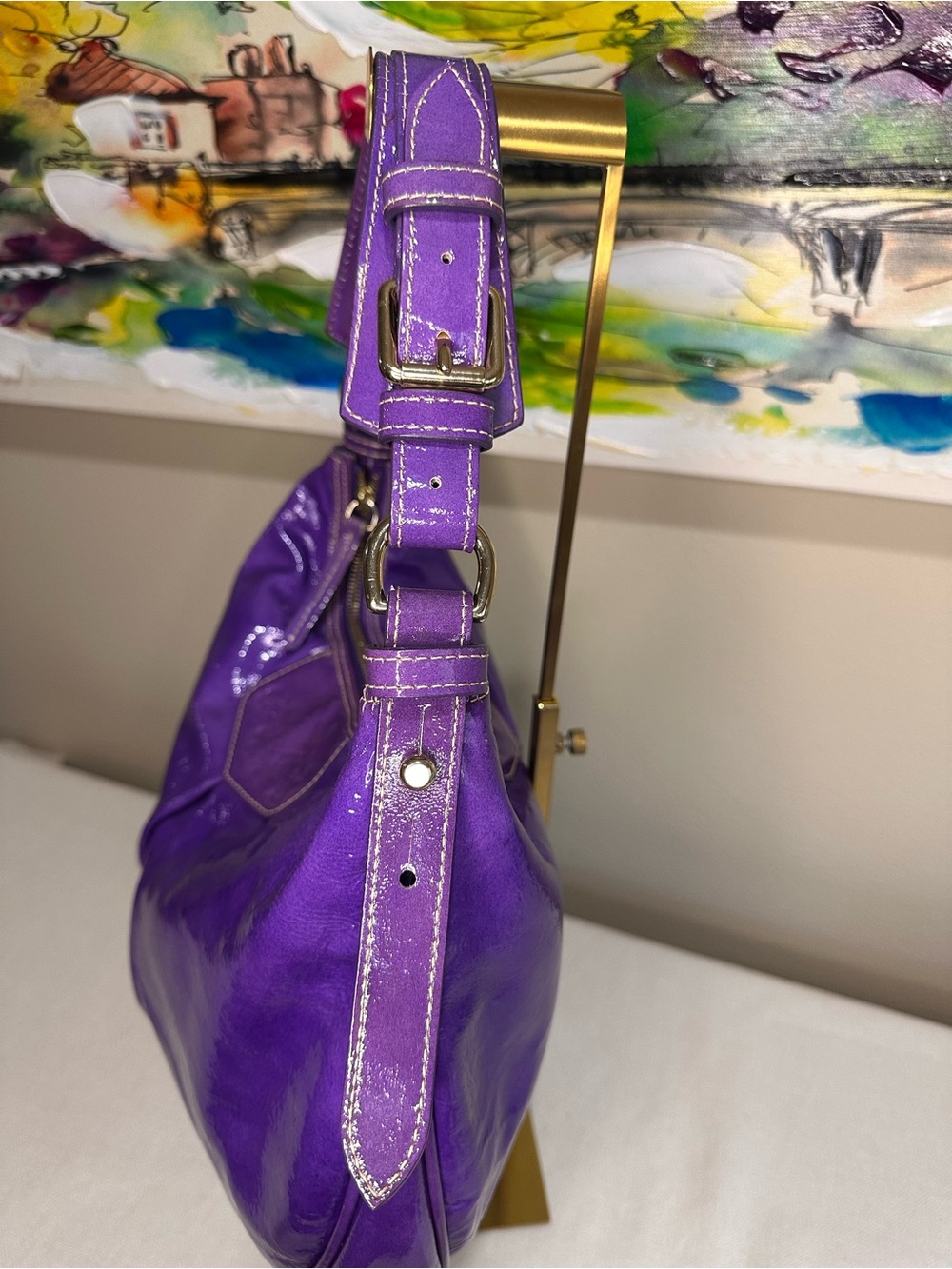 Dooney & Bourke Luisa Purple Patent Leather Shoulder Hobo Bag - Picture 4 of 15
